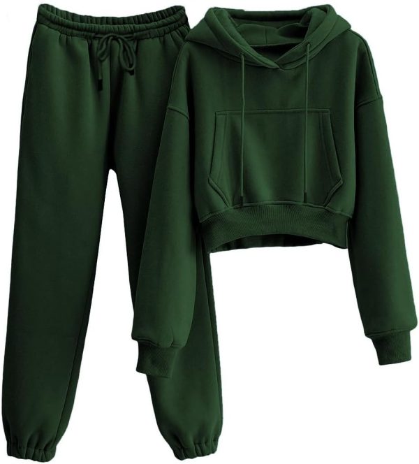 Ailoqing Sweat Suit for Women 2 Piece Set Fleece Crop Hoodie and Sweatpants Sweatsuits Jogger Sets Tracksuit