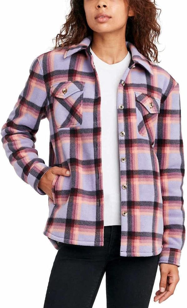 Women's Long Sleeve Plaid Super Plush Sherpa Lined Fleece Shirt Jacket with Pockets