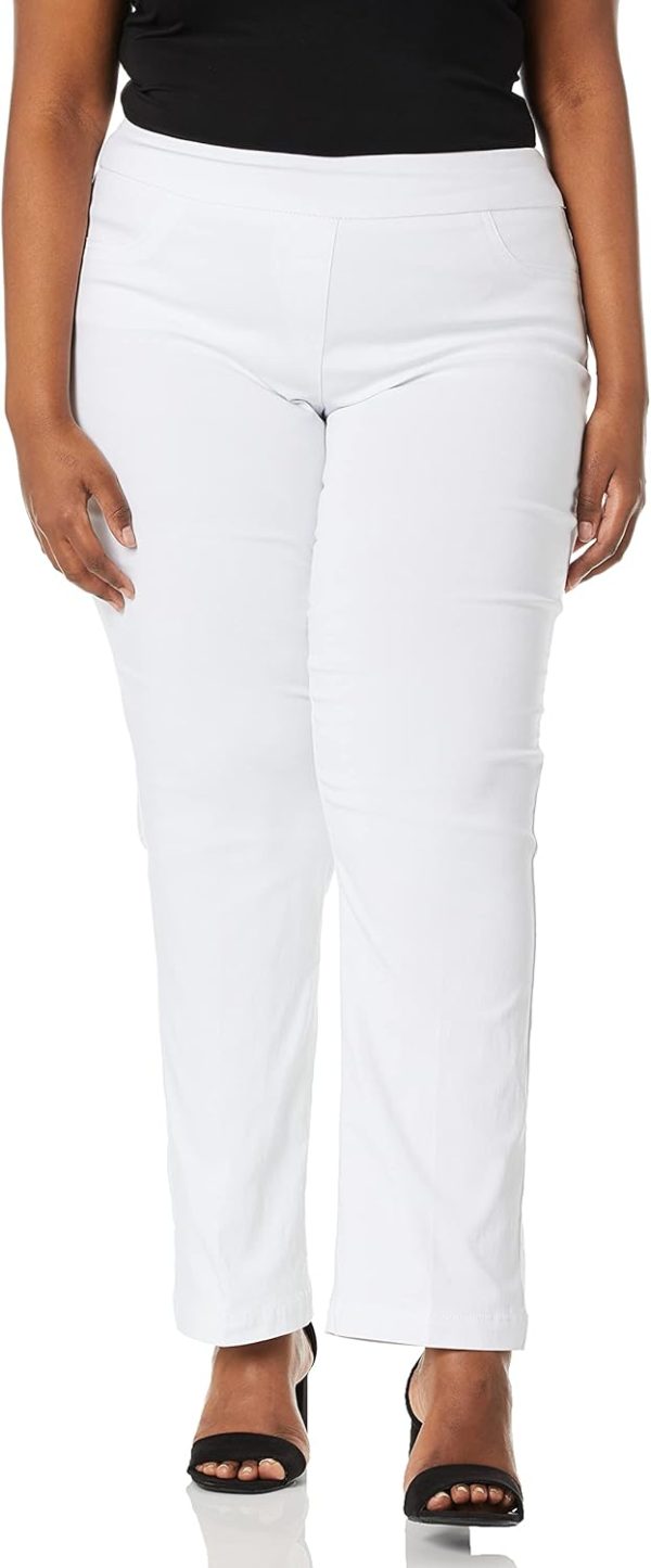 SLIM-SATION Women's Plus Size Wide Band Tall Pull-on Straight Leg Pant with Tummy Control