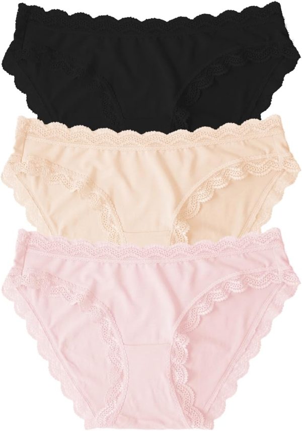 Stripe & Stare, The Original Brief 3 Pack, Oprah's Favorite Things, Lace Bikini Underwear, Super Soft Ladies Panties(XS-1X)