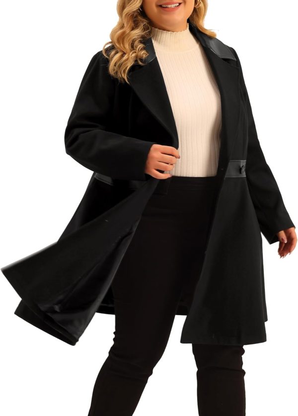 Agnes Orinda Plus Size Overcoat for Women Leather Notched Lapel Single Breasted Long Trench Jacket Coats