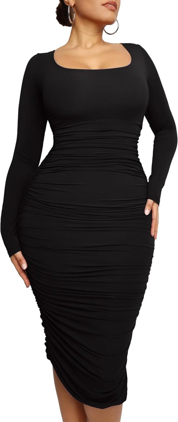 SHAPELLX Shaper Dress Sexy Ruched Bodycon Dress for Women Built-in 360° Tank Top Casual Party Club Midi Dresses