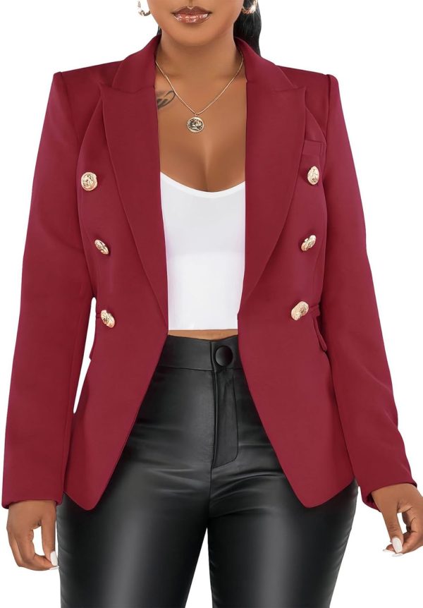 Tcremisa Women's Casual Blazers Long Sleeve Double-Breasted Blazer Jacket Dressy Slim Fit Business Work Office Suit