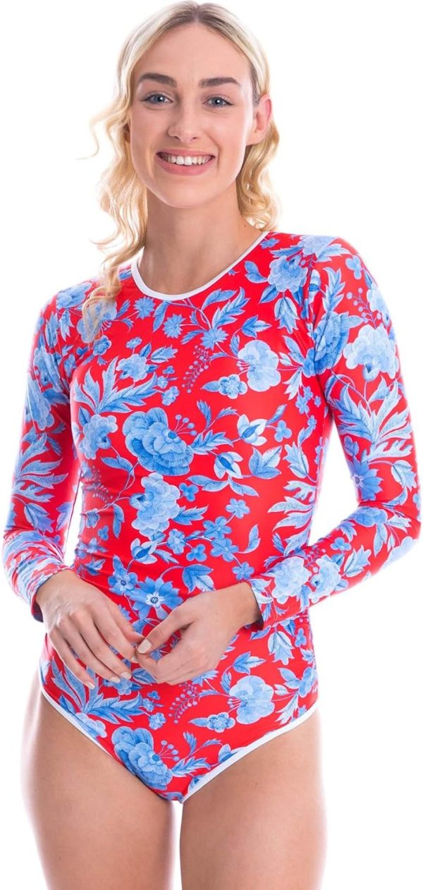 Tame the Sun Long Sleeve Swimsuits for Women - Tummy Control, Ruched Fully Lined Bathing Suit - Rash Guard, Zipper Swimwear