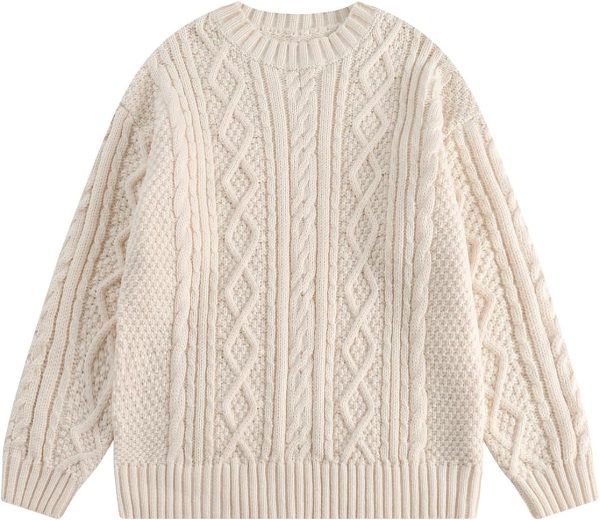 Vamtac Cable Knit Sweater Women Oversized Knitted Fall Long Sleeve Knit Beige Pullover Chunky Sweaters for Men