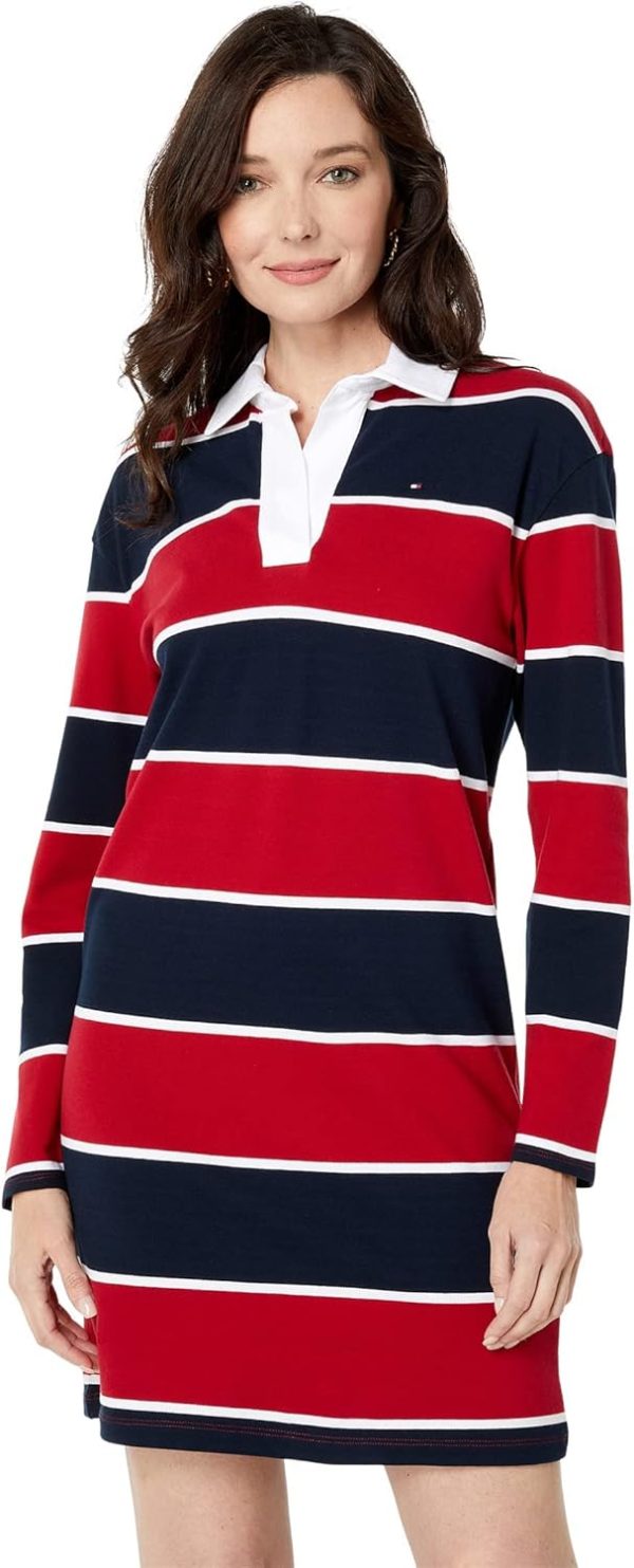 Tommy Hilfiger Women's Striped Long Sleeve Rugby Sportswear Dress