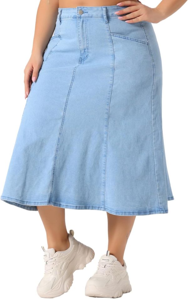 Agnes Orinda Women's Plus Size Denim Skirts Vintage High Waist with Pockets A-Line Midi Jean Skirt