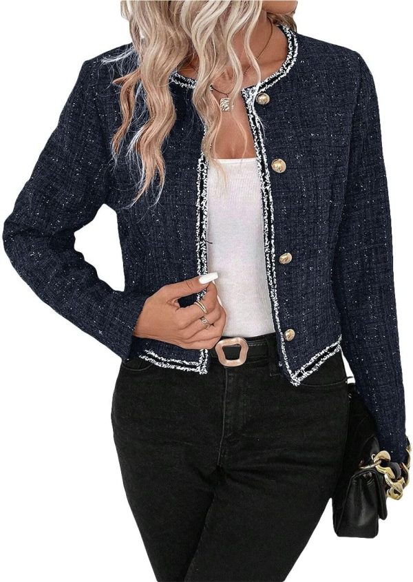 Tweed Blazers Jackets for Women Blue Fall Blazer Winter Fashion Clothes Outfits for Womens 2023 Business Work Office Casual Professional Dressy Short Jacket Suit Blue 0L