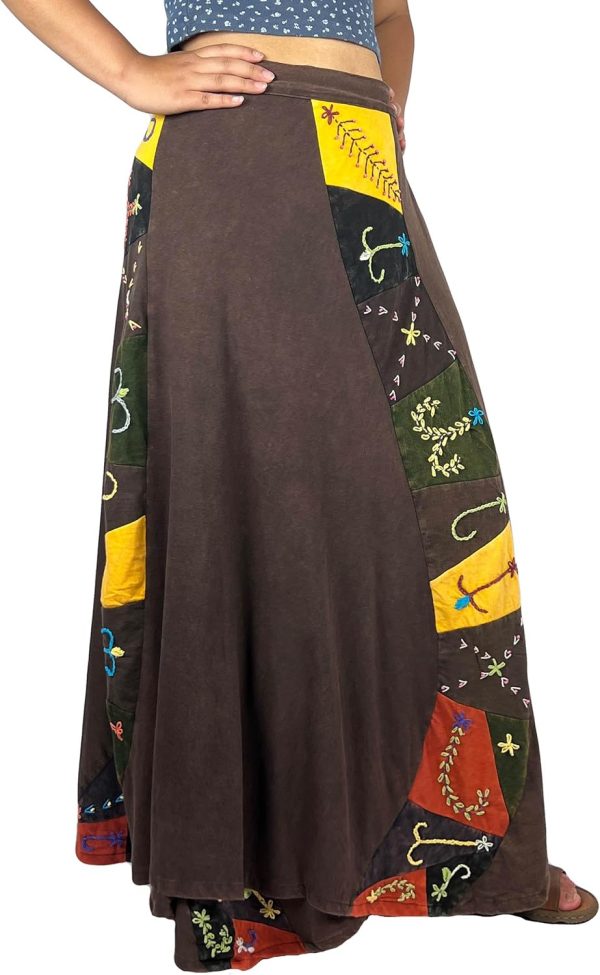 Agan Traders Women's 2024 Fall Distressed Boho Gypsy Hippie Patched Skirt - Adjustable Wrapper Long Skirts for Women