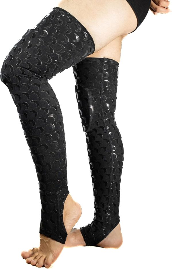 Sticky Moon Thigh Highs for Pole Dancing, Silicone-Printed Socks with Removable Knee Pads