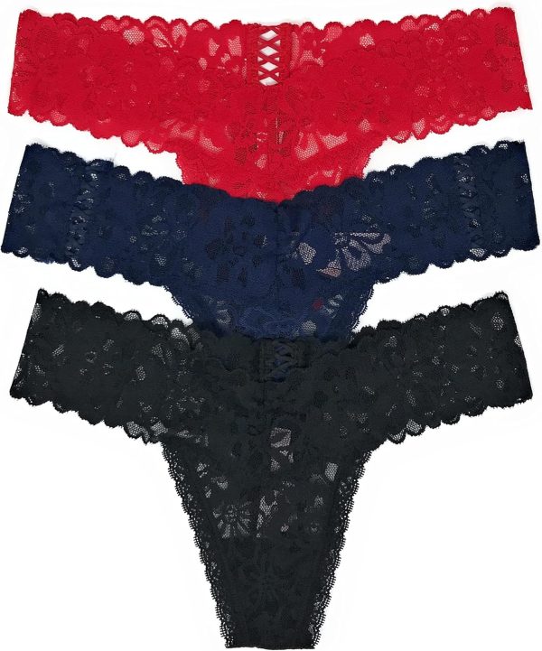 Victoria's Secret The Lacie Thong Panty Set of 3 X-Large Red Cross / Ensign Cross / Black Cross