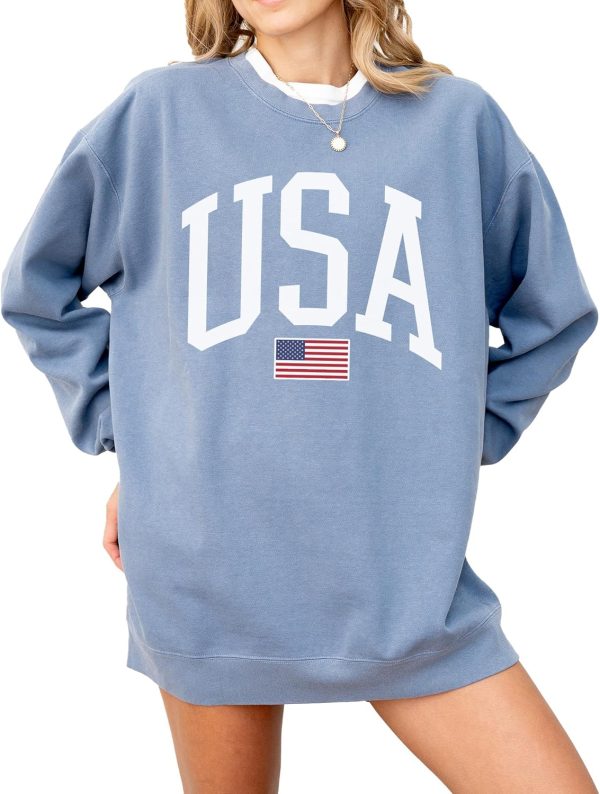 USA Flag Graphic Sweatshirt for 4th of July – Unisex Pullover for Women and Men, 80% Cotton, Perfect for Independence Day