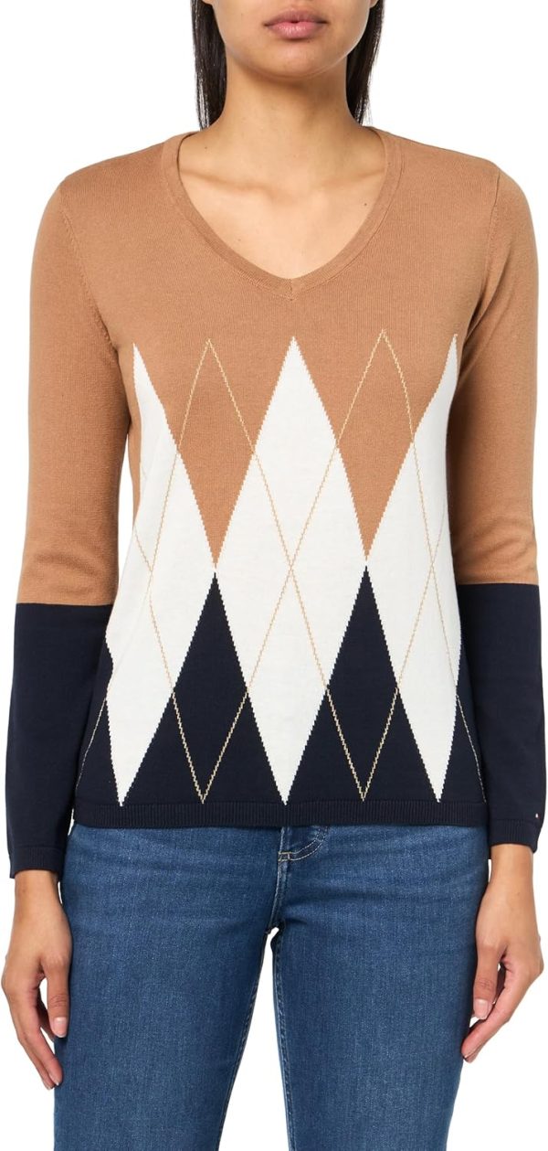 Tommy Hilfiger Women's V Neck Long Sleeve Ivy Argyle Sweater