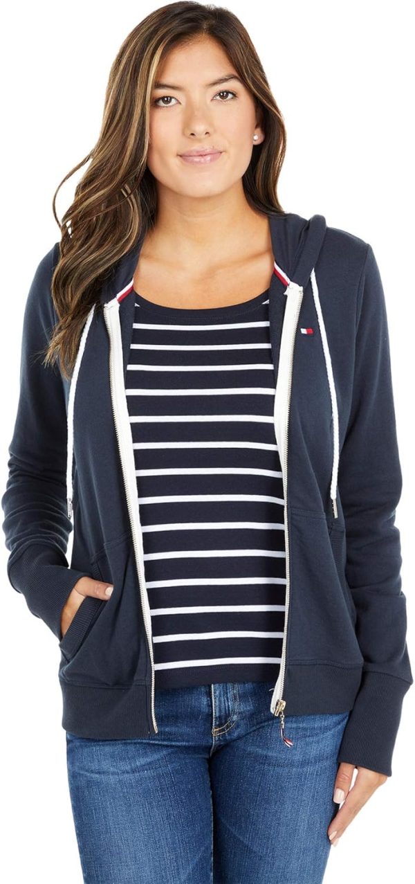 Tommy Hilfiger Casual French Terry Zip-up Hoodie – Classic Sweatshirt for Women with Drawstrings and Hood