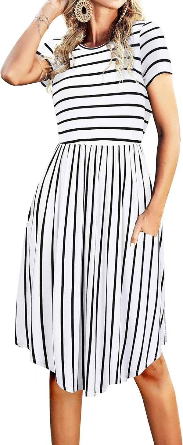 Simier Fariry 2024 Womens Summer Pocket Teacher Work Casual Knee Length Dress