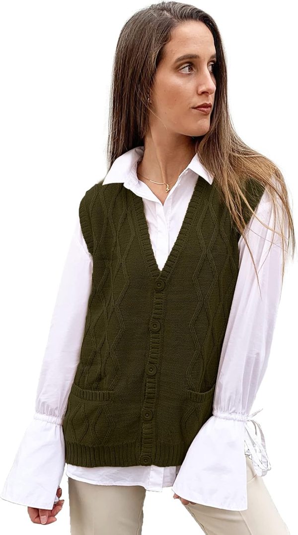 TINKUY Peru Women’s Alpaca Wool V Neck Argyle Cardigan Vest S-4XL